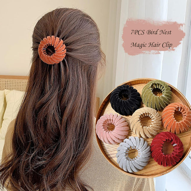 7PCS Bird Nest Magic Hair Clip Lazy Birds Nest Plate Hairpin for Women and Girls Velvet Fabric Anti-Skid – product detail