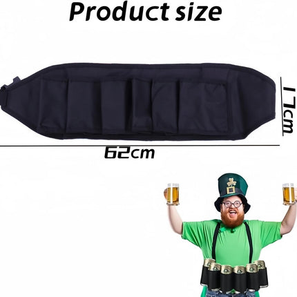 Beer Belt, Holds 6 Cans Beer Portable Bottle Waist Beer Belts for Beer Drinks Soda Can Bottles Beverage for Ouddoor Mountaineering,Camping,Hiking,Outdoor Party,Picnics etc. (Black 2pcs)