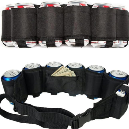 Beer Belt, Holds 6 Cans Beer Portable Bottle Waist Beer Belts for Beer Drinks Soda Can Bottles Beverage for Ouddoor Mountaineering,Camping,Hiking,Outdoor Party,Picnics etc. (Black 2pcs)