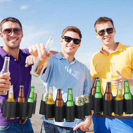 Beer Belt, Holds 6 Cans Beer Portable Bottle Waist Beer Belts for Beer Drinks Soda Can Bottles Beverage for Ouddoor Mountaineering,Camping,Hiking,Outdoor Party,Picnics etc. (Black 2pcs)