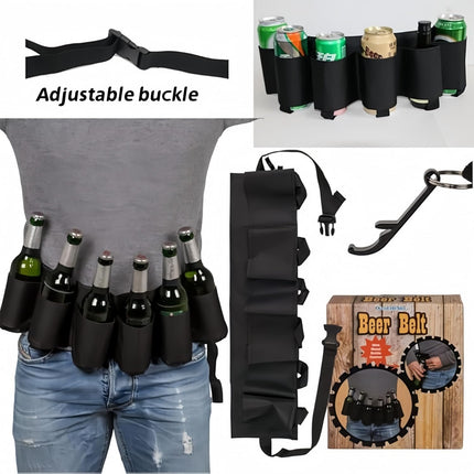 Beer Belt, Holds 6 Cans Beer Portable Bottle Waist Beer Belts for Beer Drinks Soda Can Bottles Beverage for Ouddoor Mountaineering,Camping,Hiking,Outdoor Party,Picnics etc. (Black 2pcs)