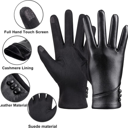 Womens Winter Leather Gloves Touch Screen Wool Lined Windproof Warm Suede Fashion Dress Gloves