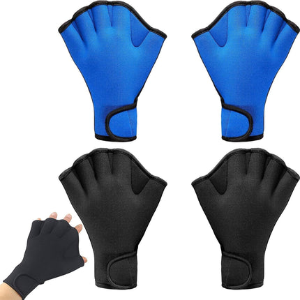 2 Pairs Swimming Gloves Swim Training Gloves Neoprene Gloves Webbed Fitness Water Resistance Training Gloves for Swimming Diving with Wrist Strap