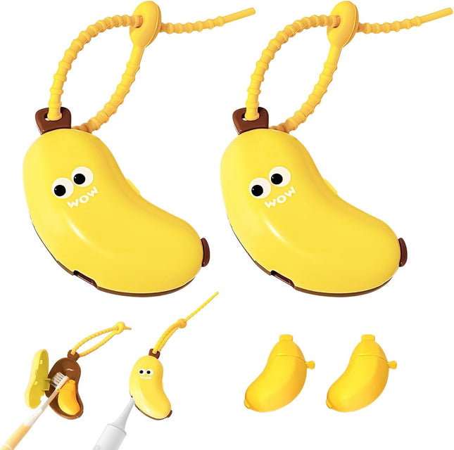 2PCS Banana Toothbrush Case Portable Toothbrush Holder with Silicone Toothpaste Dispenser Compact Hanging