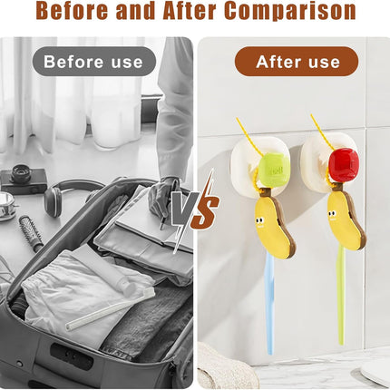 2PCS Banana Toothbrush Case, Portable Toothbrush Holder with Silicone Toothpaste Dispenser, Compact Hanging Travel Organizer for Home Camping Outdoor (Yellow)