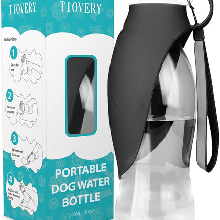 Dog Water Bottle, Portable Pet Water Dispenser Feeder Leak Proof with Drinking Cup Dish Bowl for Outdoor Walking, Hiking, Travel, 20OZ Water Bottle Fit for Small to Large Dogs and Cats Black