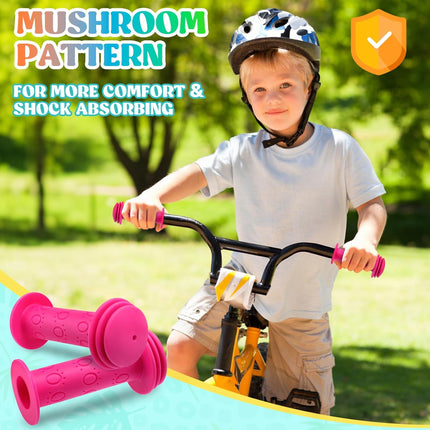 Kids Bike Handlebar Grips,Bike Handle Grips for Boys Girls,105mm Non-Slip Soft Rubber with Mushroom Suitable for Kids Bike