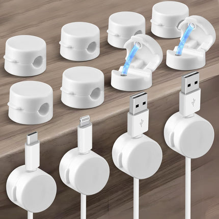 Magnetic Cable Clips 12-Pack – Cord Holders for Desk, Car, Wall & Office – Organizer for Phone Charging Cables, USB Wires & Headphone Cords – White