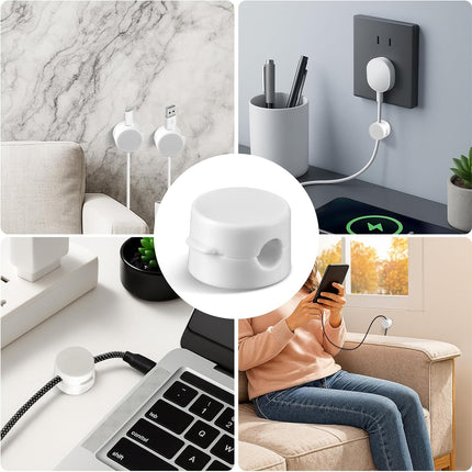 Magnetic Cable Clips 12-Pack – Cord Holders for Desk, Car, Wall & Office – Organizer for Phone Charging Cables, USB Wires & Headphone Cords – White