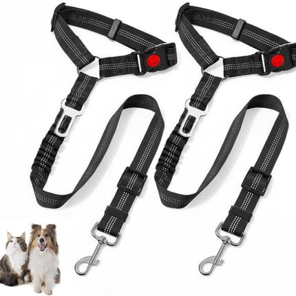 Dog Seat Belts for Car, 2 Pcs Dog Tether with Elastic Bungee Buffer, Adjustable Dog Car Seatbelts and Strong Leash Leads Accessories for Dogs Cats Pets, Black