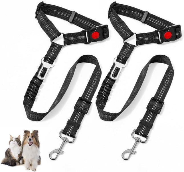 Dog Seat Belts for Car 2 Pcs Dog Tether with Elastic Bungee Buffer Adjustable Dog V1259-DP01-A-3435 in Black