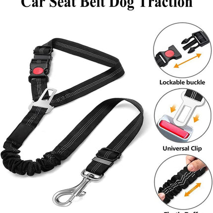 Dog Seat Belts for Car, 2 Pcs Dog Tether with Elastic Bungee Buffer, Adjustable Dog Car Seatbelts and Strong Leash Leads Accessories for Dogs Cats Pets, Black