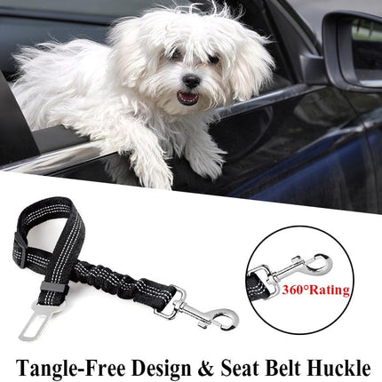 Dog Seat Belts for Car, 2 Pcs Dog Tether with Elastic Bungee Buffer, Adjustable Dog Car Seatbelts and Strong Leash Leads Accessories for Dogs Cats Pets, Black