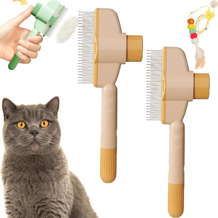 Avatore Zenbrush - Removes Fur & Relieves Pain, Zen Brush for Cats, Zenbrush Cat Comb, Self-Cleaning Cat Brush with Release Button, Cat Grooming Flea Brush for Short & Long Cat (orange,2pcs)