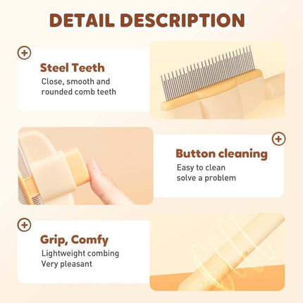 Avatore Zenbrush - Removes Fur & Relieves Pain, Zen Brush for Cats, Zenbrush Cat Comb, Self-Cleaning Cat Brush with Release Button, Cat Grooming Flea Brush for Short & Long Cat (orange,2pcs)