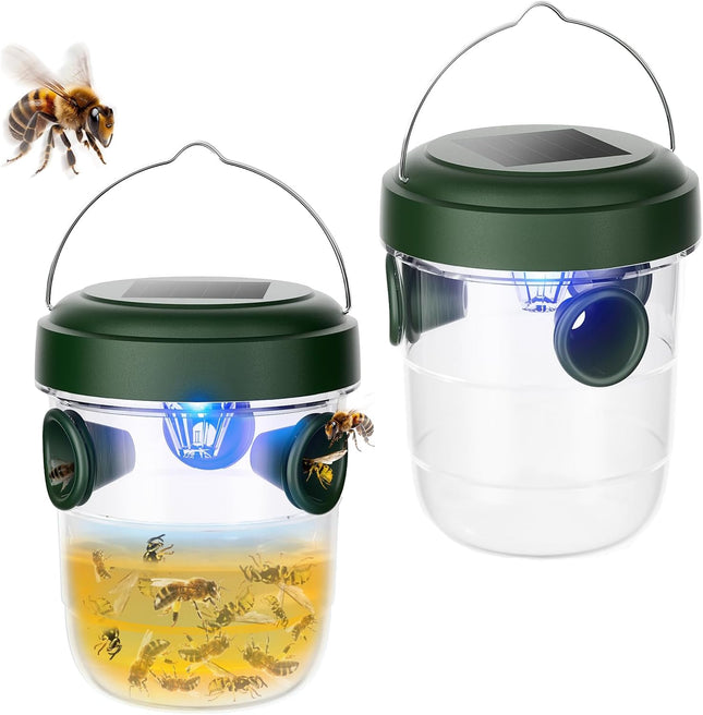 Wasp Traps Outdoor Hanging 2 Packs Solar Powered Carpenter Bee Trap Yellow Jacket Hornet Catcher