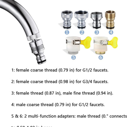Faucet Tap Quick Connector Kit, 4 Washing Machine Connector and 2 Universal Faucet Adapter, Thread Sink Faucet Adapter for Dishwasher, Car Wash, Connecting Garden Hose