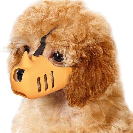 Silicone Dog Muzzle, Soft Muzzle for Small Medium Dogs, Breathable Silicone Cage Mouth Cover for Poodle Dachshund to Prevent Biting and Chewing Adjustable Head Strap (S,Orange)