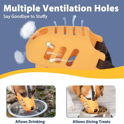 Silicone Dog Muzzle, Soft Muzzle for Small Medium Dogs, Breathable Silicone Cage Mouth Cover for Poodle Dachshund to Prevent Biting and Chewing Adjustable Head Strap (S,Orange)