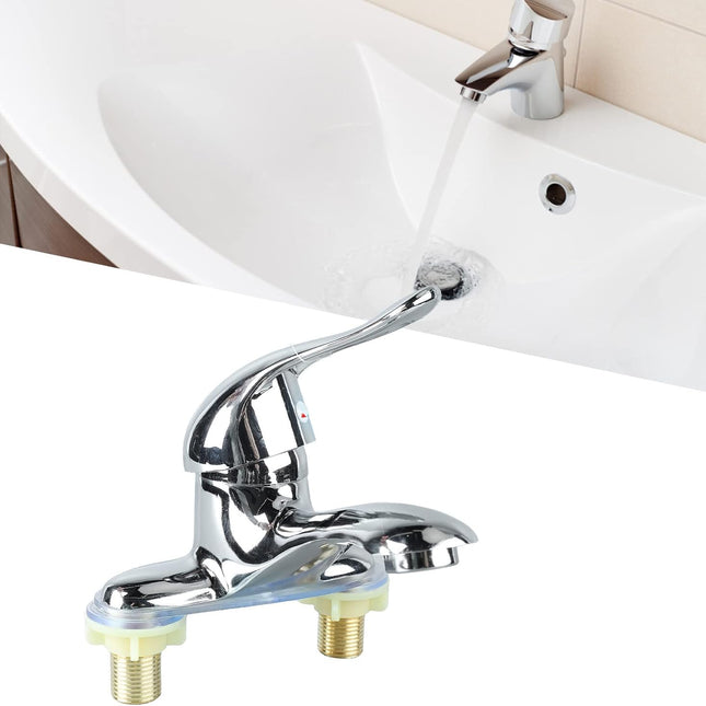 Modern Bathroom Sink Faucet, Zinc Alloy, Chrome Finish, 2 Hole, Single Handle, Easy Install, Suitable for Home & Hotel