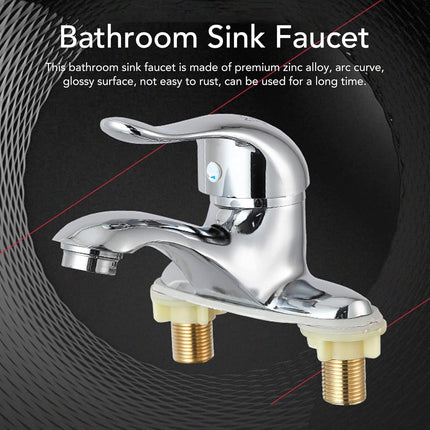 Modern Bathroom Sink Faucet, Zinc Alloy, Chrome Finish, 2 Hole, Single Handle, Easy Install, Suitable for Home & Hotel