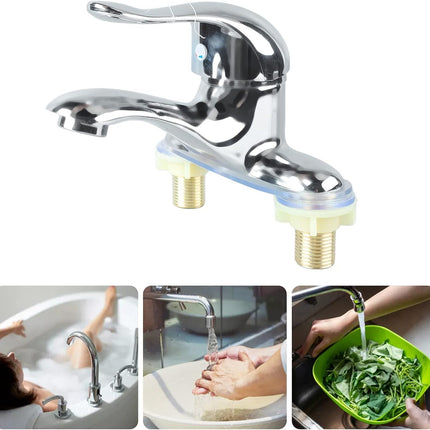 Modern Bathroom Sink Faucet, Zinc Alloy, Chrome Finish, 2 Hole, Single Handle, Easy Install, Suitable for Home & Hotel