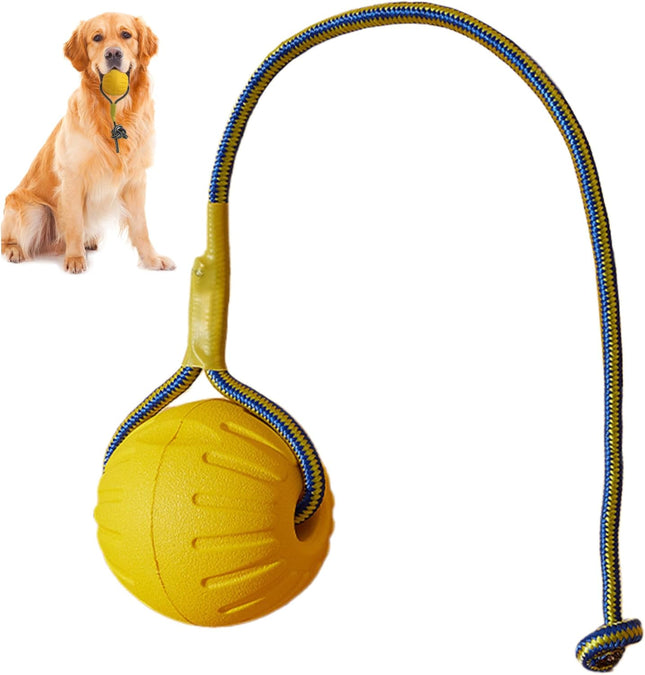 Dog Ball on Rope 3 Inch Rubber Ball on Rope Dog Toy Interactive Training Yellow Color Portable Teething