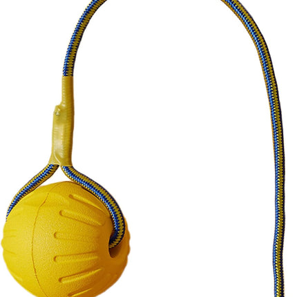 Dog Ball on Rope 3 Inch Rubber Ball on Rope Dog Toy Interactive Training Yellow Color Portable Teething Toys for Reward, Fetch, Play