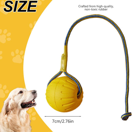 Dog Ball on Rope 3 Inch Rubber Ball on Rope Dog Toy Interactive Training Yellow Color Portable Teething Toys for Reward, Fetch, Play