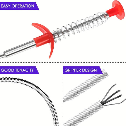 Drain Snake, Drain Clog Remover - Gutter Cleaning Tools Drain Cleaner for Toilet Sewer Shower Kitchen Bathroom Tub Clogged Drains Opener Cleaning Tool, Flexible Grabber Claw Pick Up Reacher (79 inch)