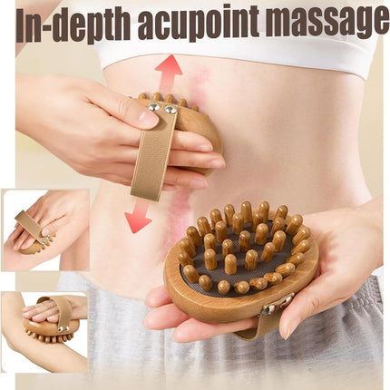 Meridian Pressure Brush, Wood Therapy Massage Tools for Belly Fat, Handheld Wooden Massager Body Brush for Cellulite Remover, Body Shaping and Muscle Pain Relief (2 PCS)