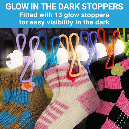 Retractable Travel Clothesline - Glow in The Dark Portable Clothes Line - 7.5ft/2.2m Camping Clotheslines for Outside, Hotel Room or Cruise - Laundry Line, Clothes Drying Line, Clothing Line Outdoor