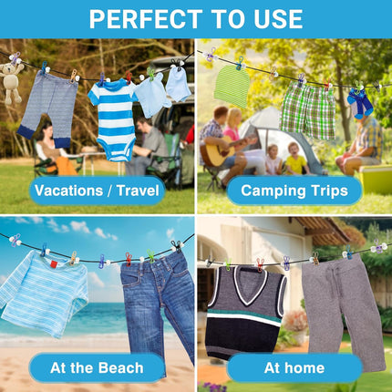 Retractable Travel Clothesline - Glow in The Dark Portable Clothes Line - 7.5ft/2.2m Camping Clotheslines for Outside, Hotel Room or Cruise - Laundry Line, Clothes Drying Line, Clothing Line Outdoor