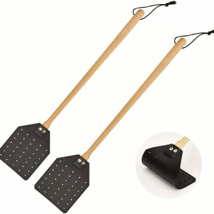 2Pcs Fly Swatter, Heavy Duty Fly Swatter with Long Wood Handle and Hanging Rope Durable for Indoor Outdoor Home Fly(Black)