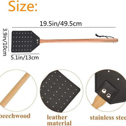 2Pcs Fly Swatter, Heavy Duty Fly Swatter with Long Wood Handle and Hanging Rope Durable for Indoor Outdoor Home Fly(Black)