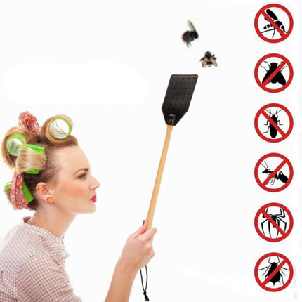 2Pcs Fly Swatter, Heavy Duty Fly Swatter with Long Wood Handle and Hanging Rope Durable for Indoor Outdoor Home Fly(Black)
