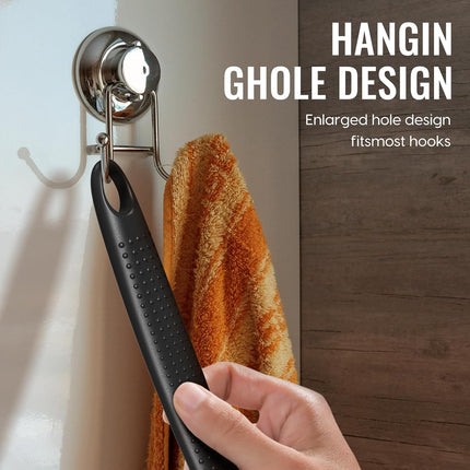 Silicone Back Scrubber for Shower, 17in Lengthen Long Handle Body Brush, Double Sided Shower Brush for Shower Exfoliating and Massage Can Produce Rich Foam, Long Handle Back Scrubber for Men and Women (Carbon black)