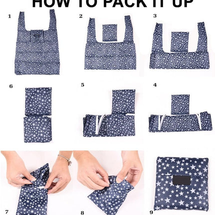 4 Pack Foldable Shopping Bags Reusable Eco-friendly Grocery Tote Bags Shopper Bag Folding into Attached Pouch (Random color)