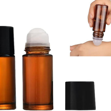 2Pcs Brown 50ml Glass Essential Oil Roller Bottles,Large Empty Roller Bottles Refillable,Deodorant Bottle Containers Rollerball for Fragrance Refillable Containers Accessories