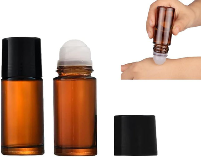 2Pcs Brown 50ml Glass Essential Oil Roller Bottles Large Empty Roller Bottles Refillable Deodorant