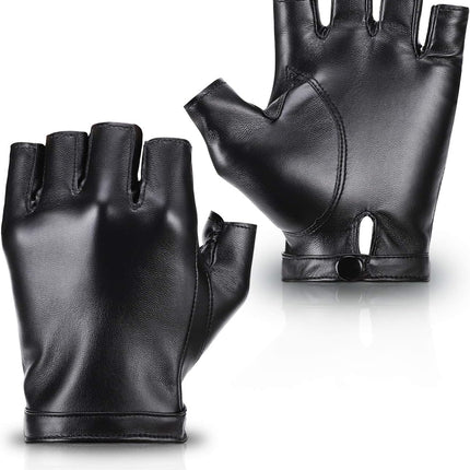 Fingerless PU Faux Leather Gloves, Driving Gloves Outdoor Sports Cosplay Costume Half Finger Glove for Women Men Teens