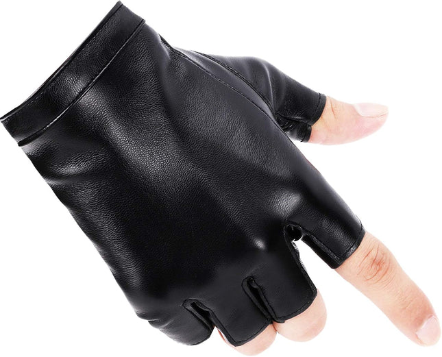 Fingerless PU Faux Leather Gloves Driving Gloves Outdoor Sports Cosplay Costume Half Finger Glove for – product detail