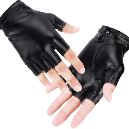 Fingerless PU Faux Leather Gloves, Driving Gloves Outdoor Sports Cosplay Costume Half Finger Glove for Women Men Teens