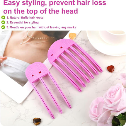 2 Pcs Wind Shaping Styling Comb for Fluffy Bangs,No-Trace Hair Root Lifting Hair Volume Clip,Easy High Crown Volume Tool,Quick Hair Styling Tools Volumizing Hair Clips for All Hair Types (Rose Red)