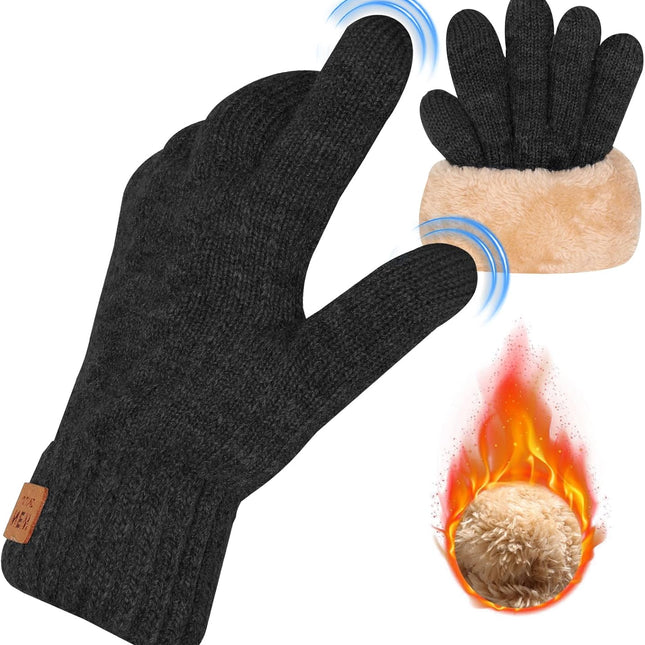 Winter Thermal Gloves Men Women, Thick Knited Touch Screen Gloves Warm Fleece Lined Gloves for Driving Running
