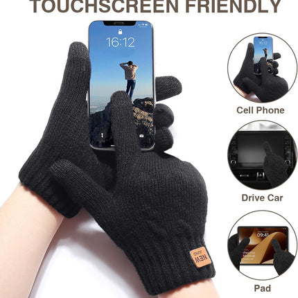 Winter Thermal Gloves Men Women, Thick Knited Touch Screen Gloves Warm Fleece Lined Gloves for Driving Running