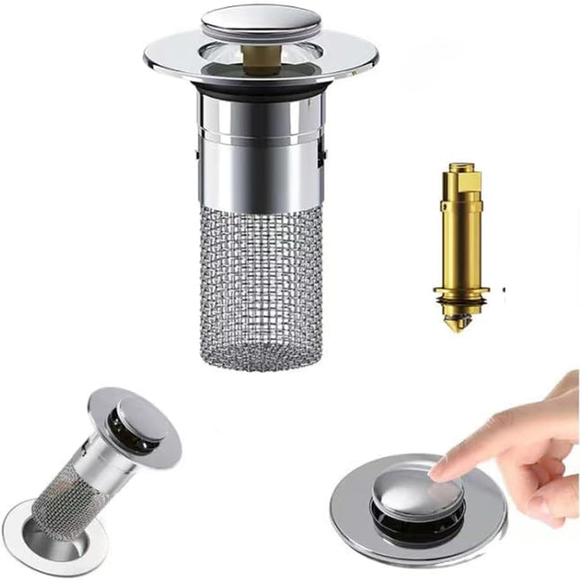 2Pcs Stainless Steel Floor Drain Filter,Bathroom Sink Stopper Hair Catcher with Removable Stainless Steel Filter Basket Hair Catcher,Isolate Odor Pop Up Sink Drain (1pcs)