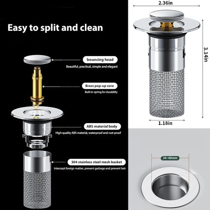 2Pcs Stainless Steel Floor Drain Filter,Bathroom Sink Stopper Hair Catcher with Removable Stainless Steel Filter Basket Hair Catcher,Isolate Odor Pop Up Sink Drain (1pcs)