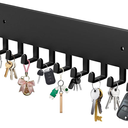 Wall Mount Key Holder with 10 Hooks – Key Rack for Entryway, Hallway, Office, Kitchen – Screw Mounted, Durable Key Organizer