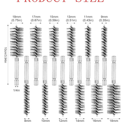 10 Pieces of Wire Brush Drilling Cleaning Brush Set, Stainless Steel Hole Cleaning Brush, 1/4 Inch Hexagonal Handle Tube Cleaning Drill Bit Wire Brush